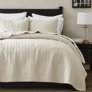 AUCT 20891 - $70 palassio Beige 100% Cotton Quilt Queen Size Bedding Sets with 2 Pillow Shams, Textured