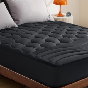 AUCT 21270 - Bedsure Black King Mattress Pad - Quilted Fitted Mattress Topper Protector with 8-21 Inche