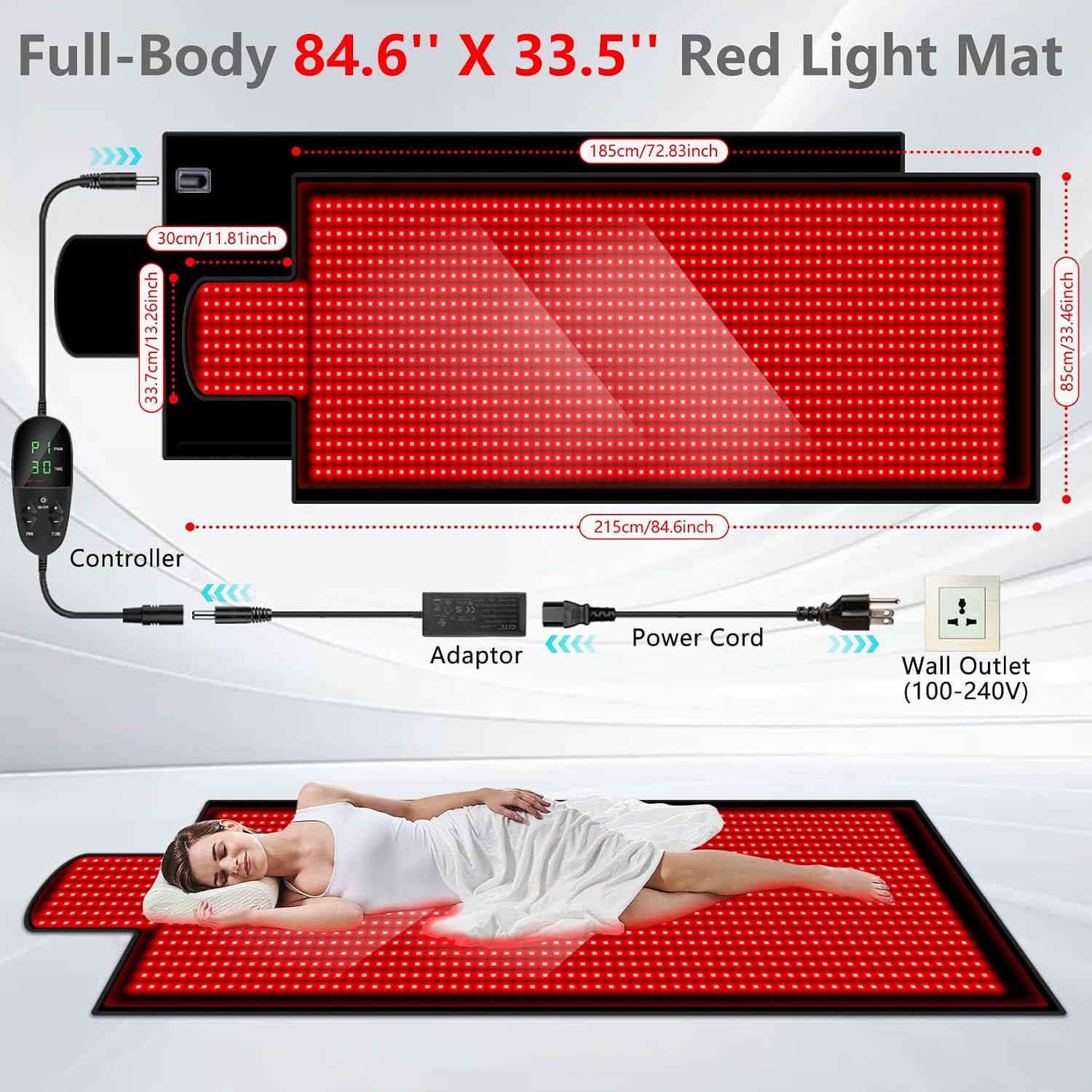 AUCT 22092 - $400 84.6' X 33.5' 1400pcs 660nm & 850nm Red Therapy Mat with 3 Modes 9 Timer - Image 2