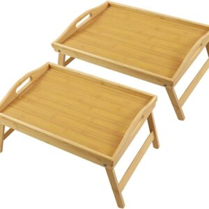 AUCT 20908 - WKWKER Bamboo Bed Tray Table with Folding Legs Set of 2 Foldable Breakfast Tray Portable S