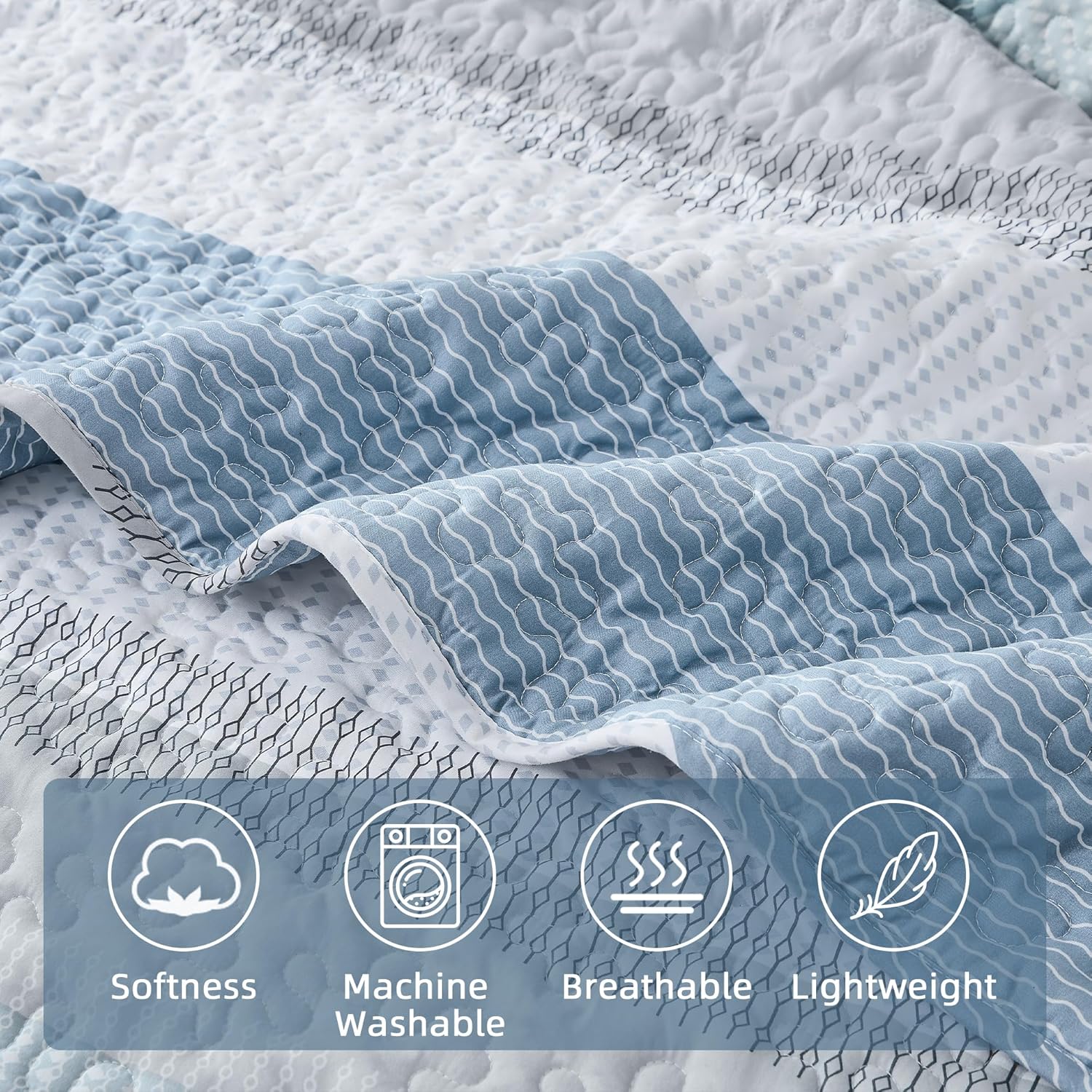 AUCT 20917 - $55 Andency California King Quilt Set Misty Blue, 3 Pieces Bedspreads - Image 4