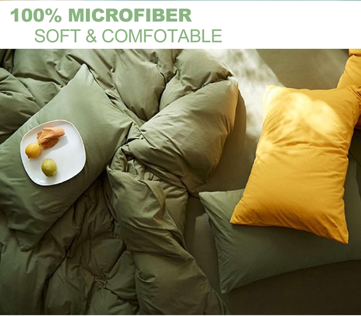 AUCT 21035 - Nanko Cal King Comforter Set Dark Green, Olive Green Soft Reversible All Season Down Alter - Image 4