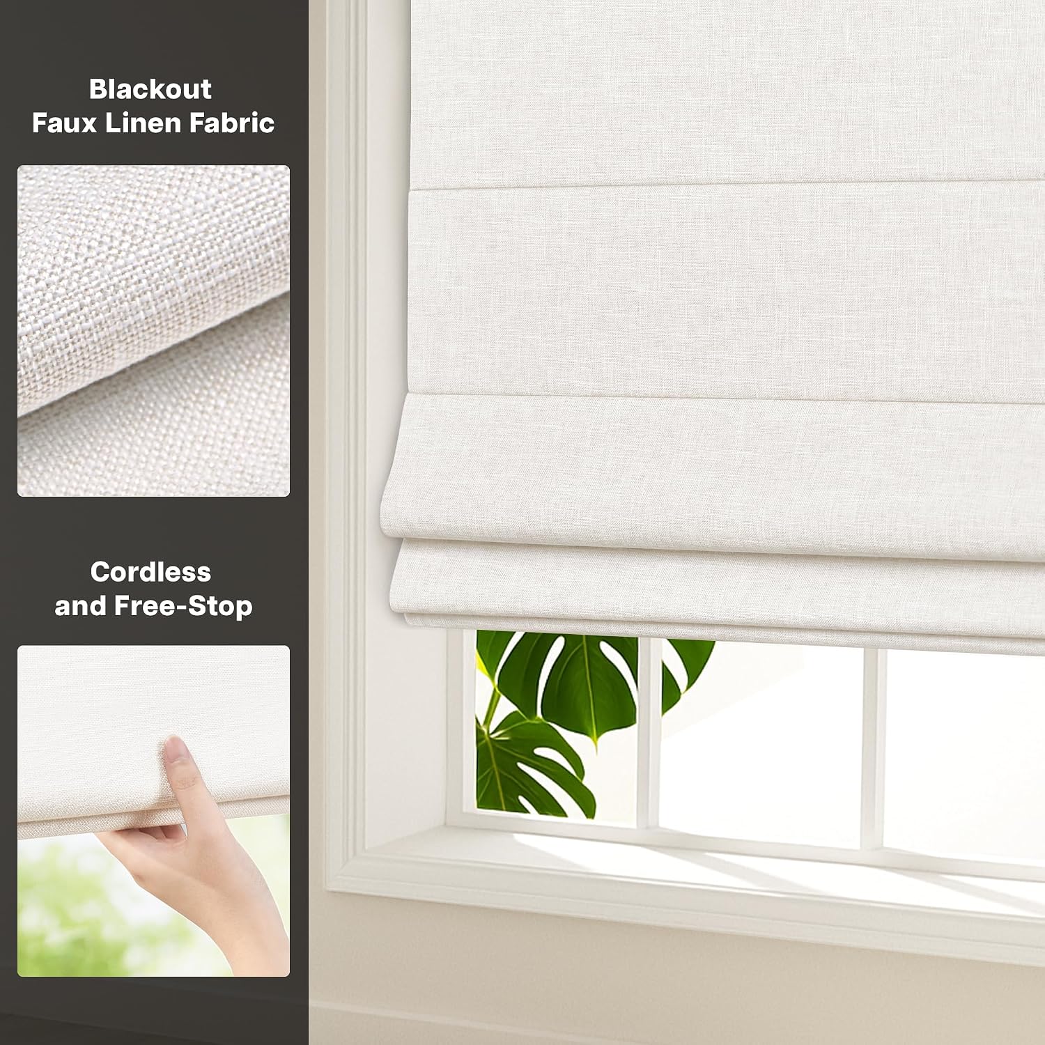 AUCT 21909 - LazBlinds No Drill Cordless Roman Shades for Windows, 23" W x 60" H, White - Image 3