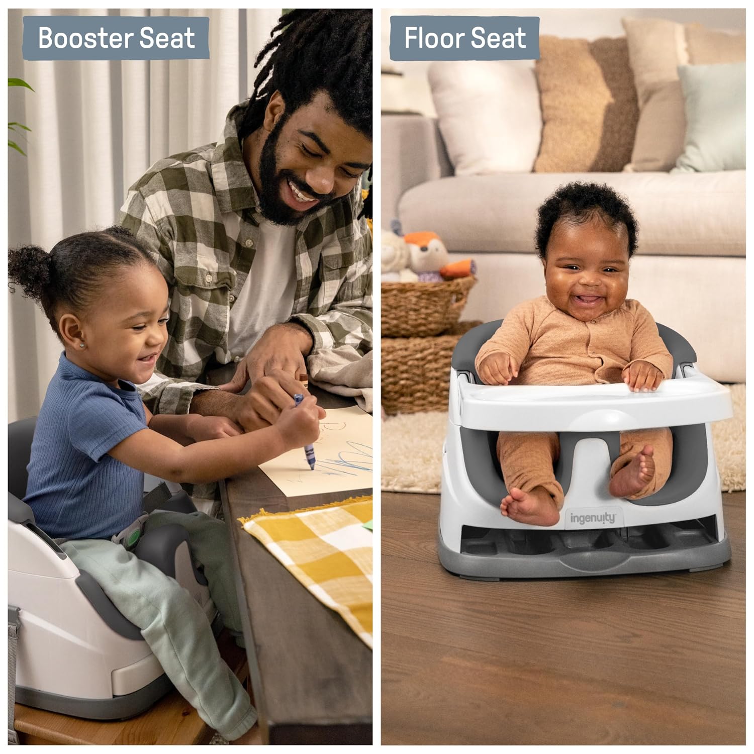 AUCT 21791 - Ingenuity Baby Base 2-in-1 Booster Feeding and Floor Seat with Self-Storing Tray - Slate - Image 2