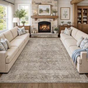 AUCT 21482 - $170 FMFUNCTEX 9x12 Washable Taupe Vintage Distressed Area Rug for Living Room