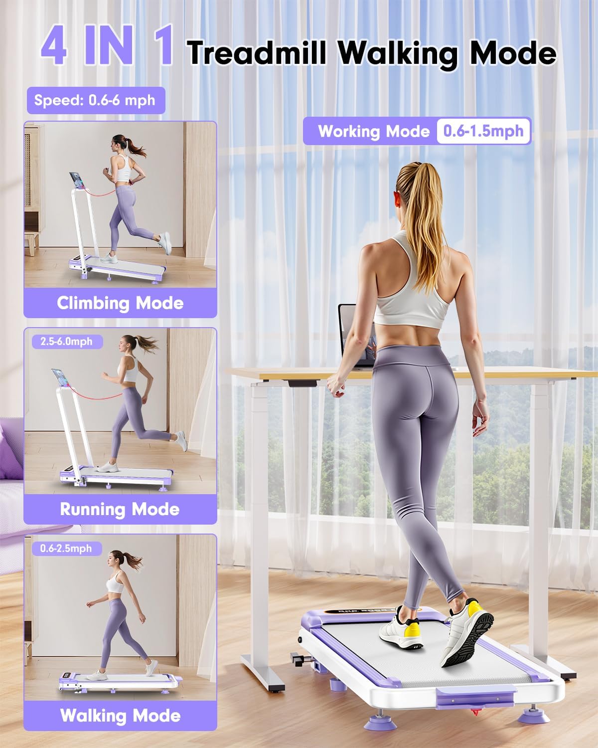 AUCT 20271 - $160 2026 Upgrade Walking Pad Treadmill with 8% Incline & Handle Bar, 3.5HP Portable Tread - Image 4