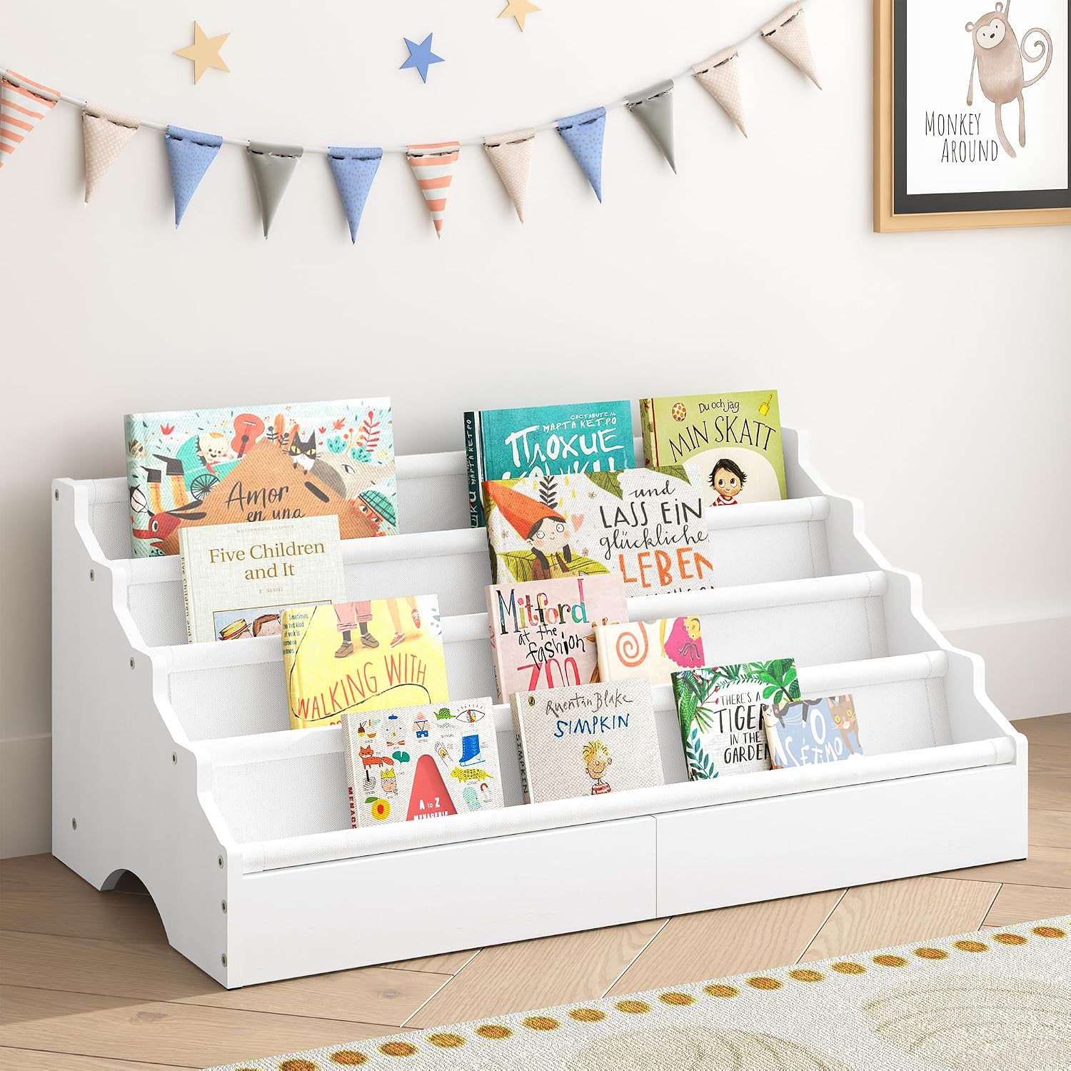 AUCT 21025 - ELYKEN Bamboo Toddler Bookshelf, Nursery Book Shelves, Montessori Bookcase