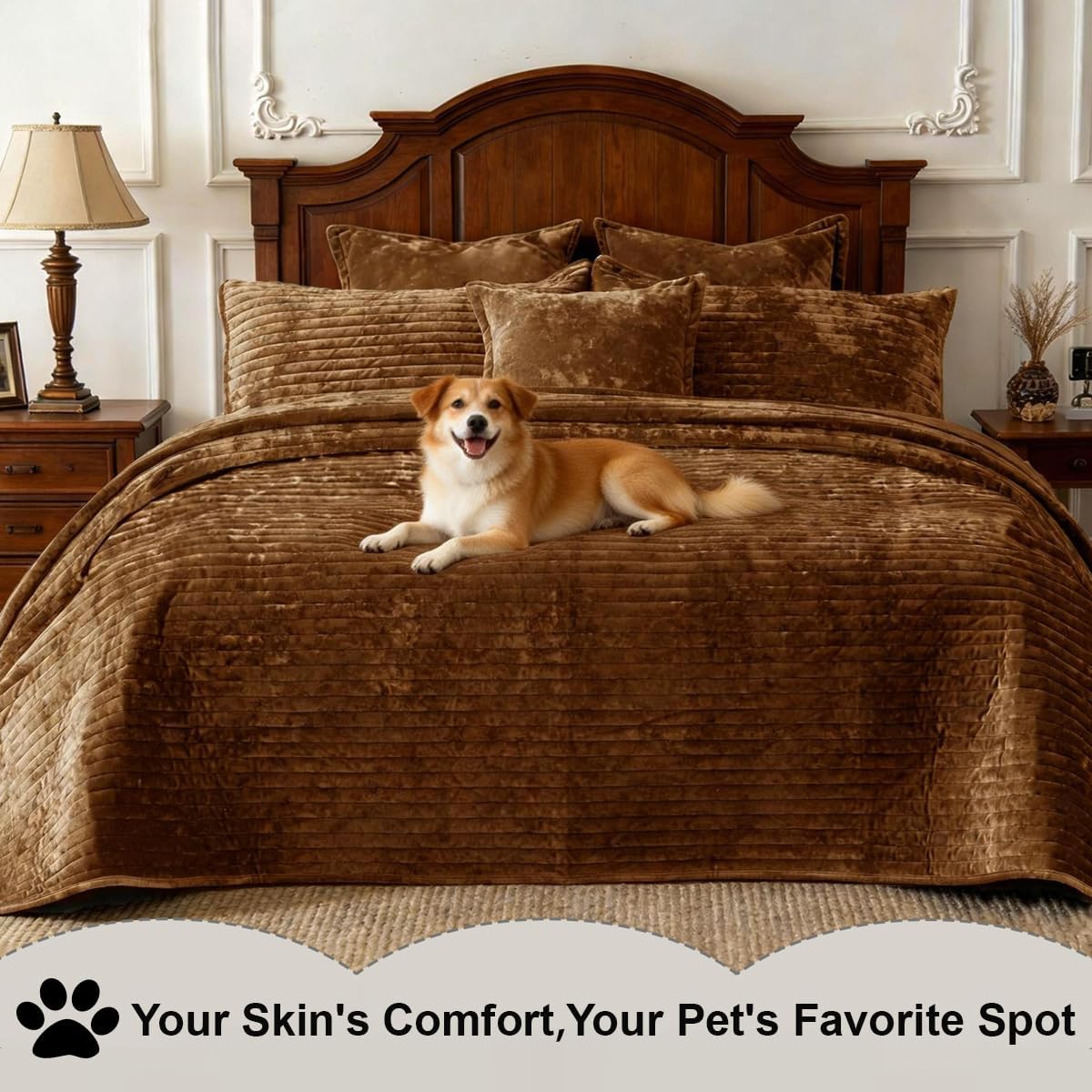 AUCT 20960 - $124 Oversized King Bedspread 120x120 Striped Soft Velvet Quilt Set - Image 3