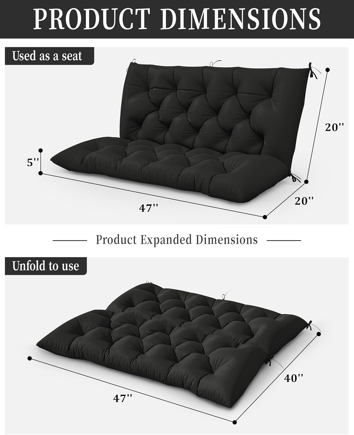 AUCT 21532 - $53 Porch Swing Cushion with Backrest 2-3 Seater Outdoor Bench Cushions Waterproof & Fade - Image 3
