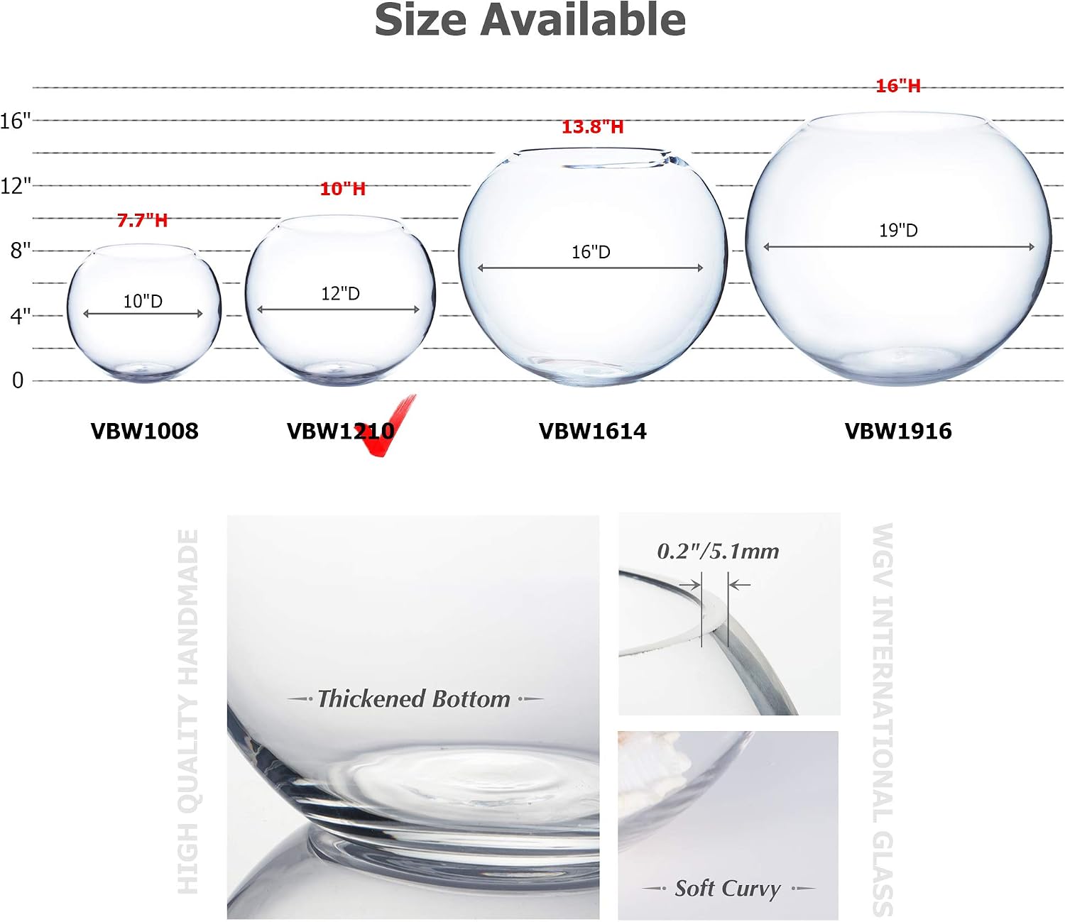 AUCT 21036 - WGV Large Bowl Glass Vase, Diameter 12", Height 10", (Multiple Sizes Choices) Clear Round - Image 3