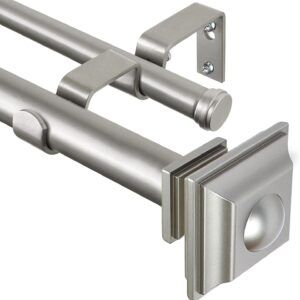 AUCT 22563 - KAMANINA Double Curtain Rods for Windows 66 to 120 Inches Antique Silver