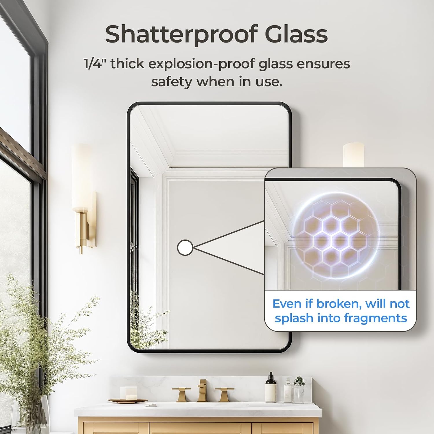 AUCT 21499 - $80 USHOWER Black Bathroom Mirrors for Over Sink 24 x 36 Inch - Image 3