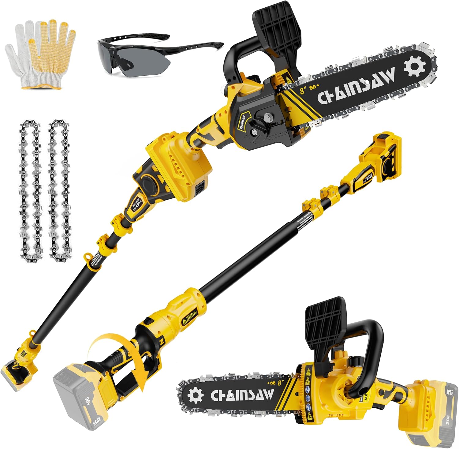 AUCT 22022 - $110 2-in-1 Cordless Pole Saw, 8 Inch Brushless Pole Chainsaws Compatibility with Dewalt 2