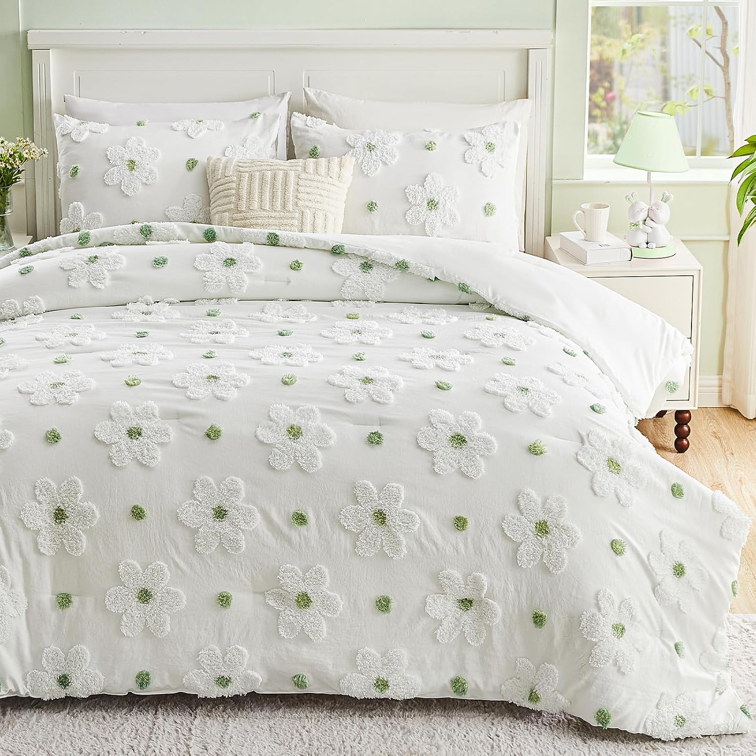 AUCT 22594 - $54 VIVILINEN Full Size Comforter Sets for Girls Floral Bedding Cute Comforter with Tufted
