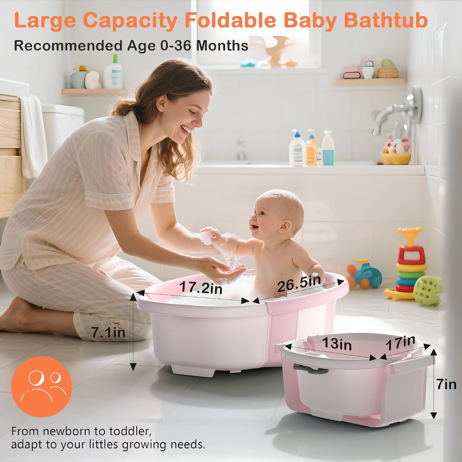 AUCT 21771 - Collapsible Baby Bathtub - Large Baby Bath Tub with Thermometer & Cushion | Travel Portabl - Image 3