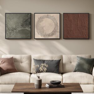 AUCT 22537 - $130 Large Framed Neutral Abstract Wall Art for Living Room, 3 Piece 24x24 Inch