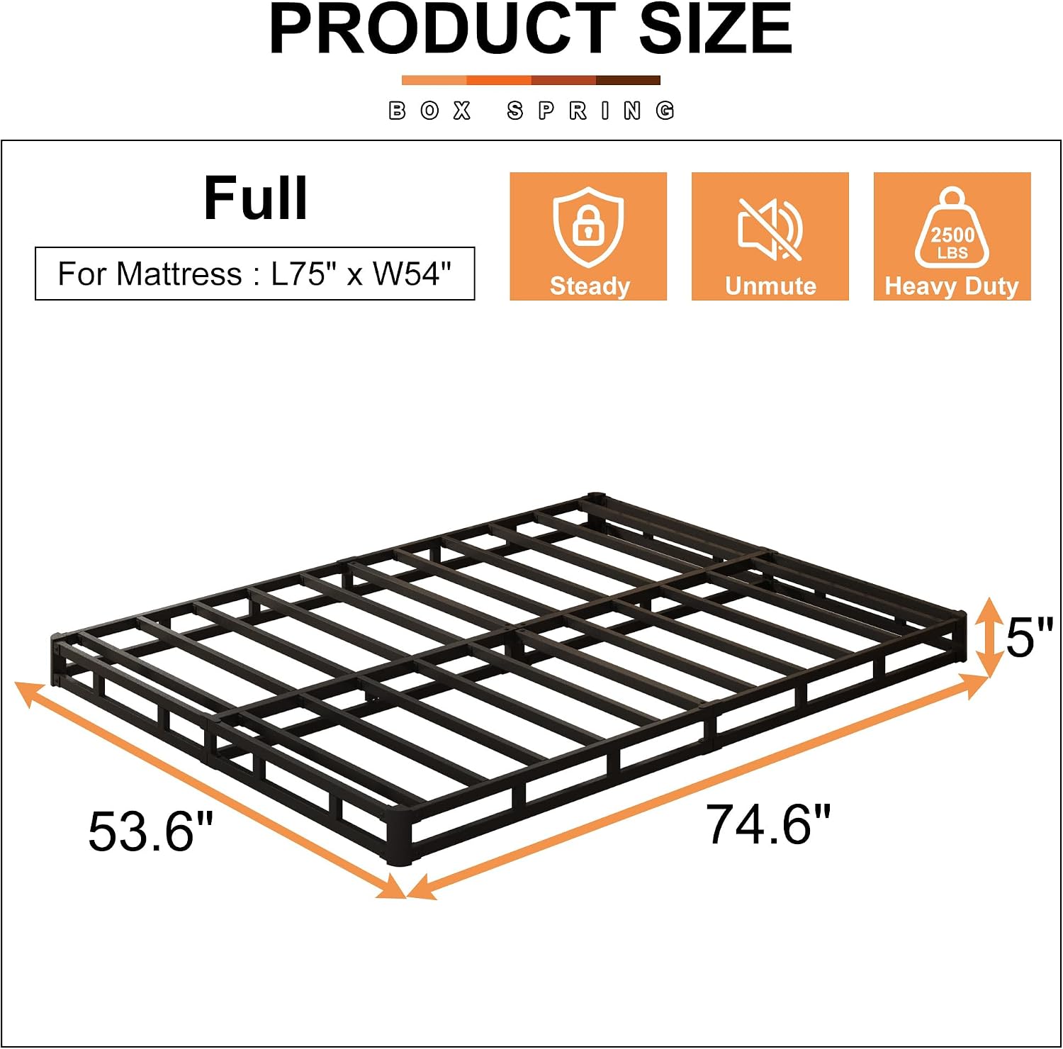 AUCT 20982 - $70 EMODA 5 Inch Box Spring Full Size Metal Bed Base with Fabric Cover - Image 2