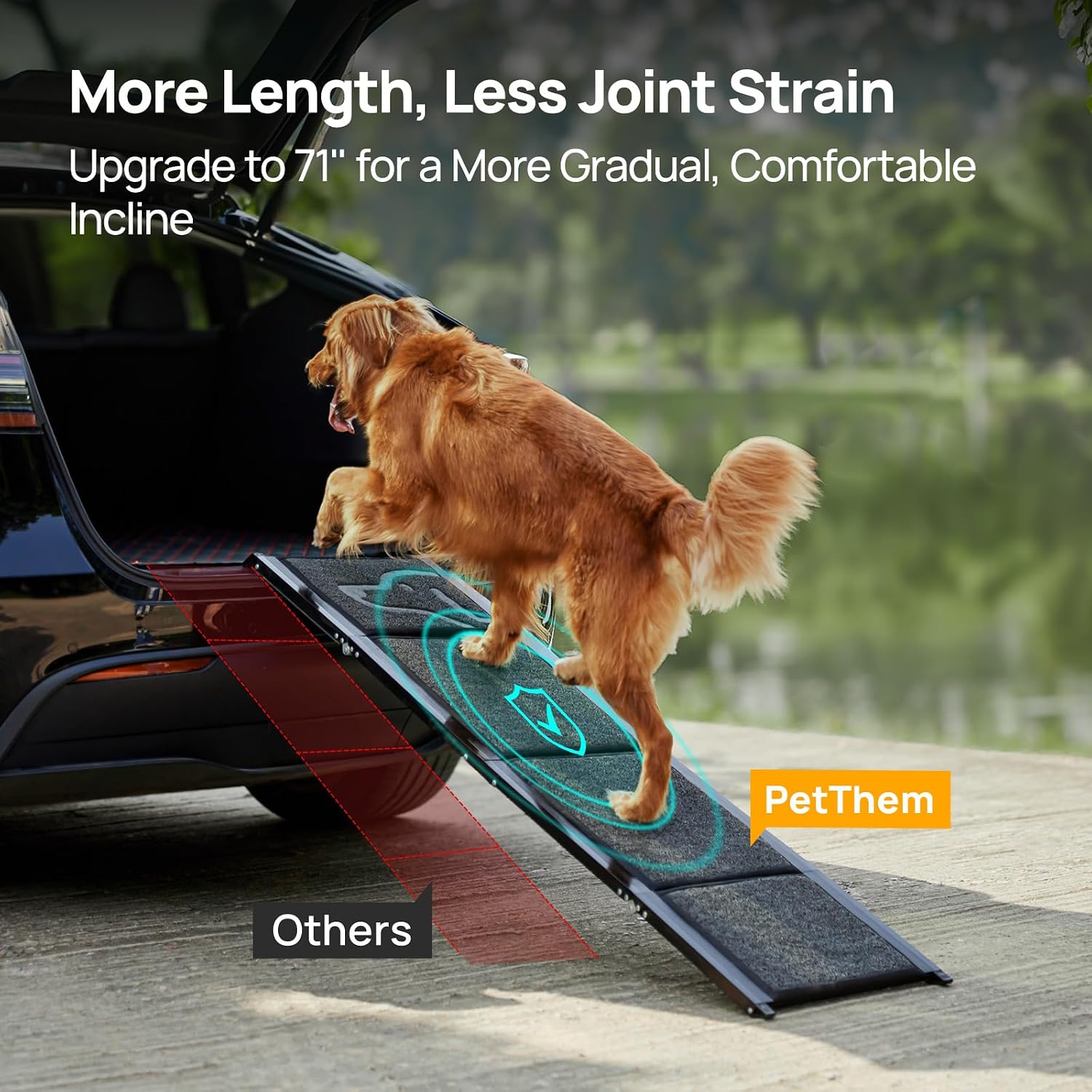 AUCT 21006 - $110 PetThem Dog Ramp for Cars, 71" L 17.2" W, Extra-Long Foldable - Image 2