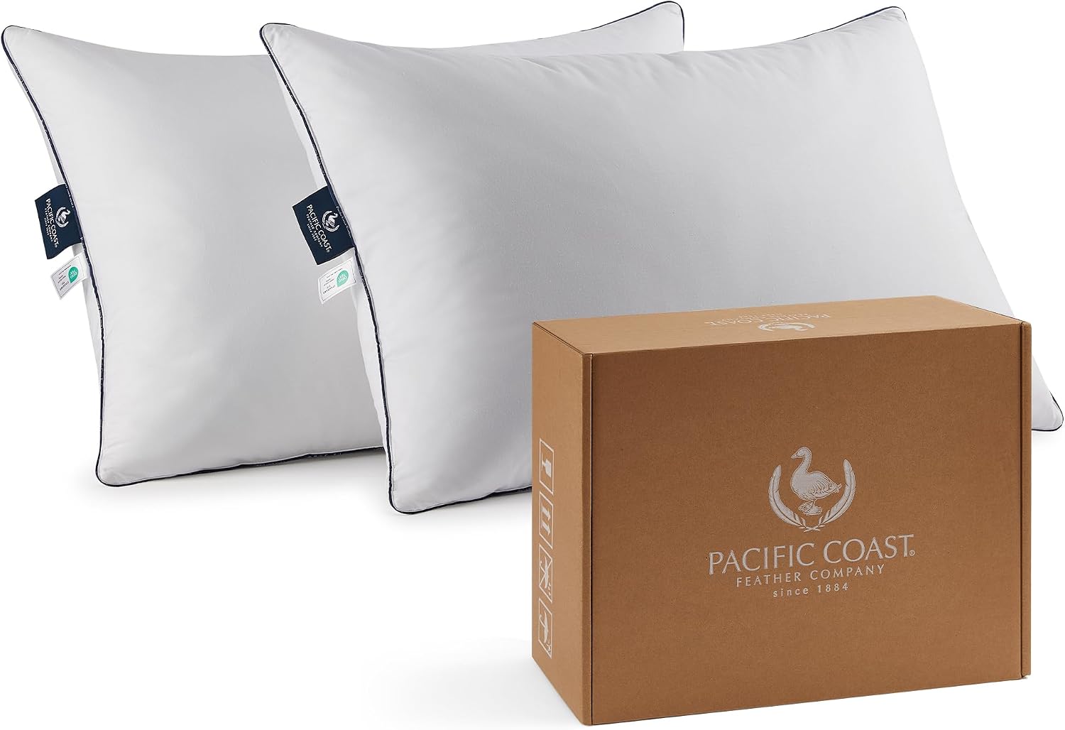 AUCT 20889 - $66 Pacific Coast Bed Pillow, Luxury Hotel Goose Feather and Down Firm Pillow for Sleeping