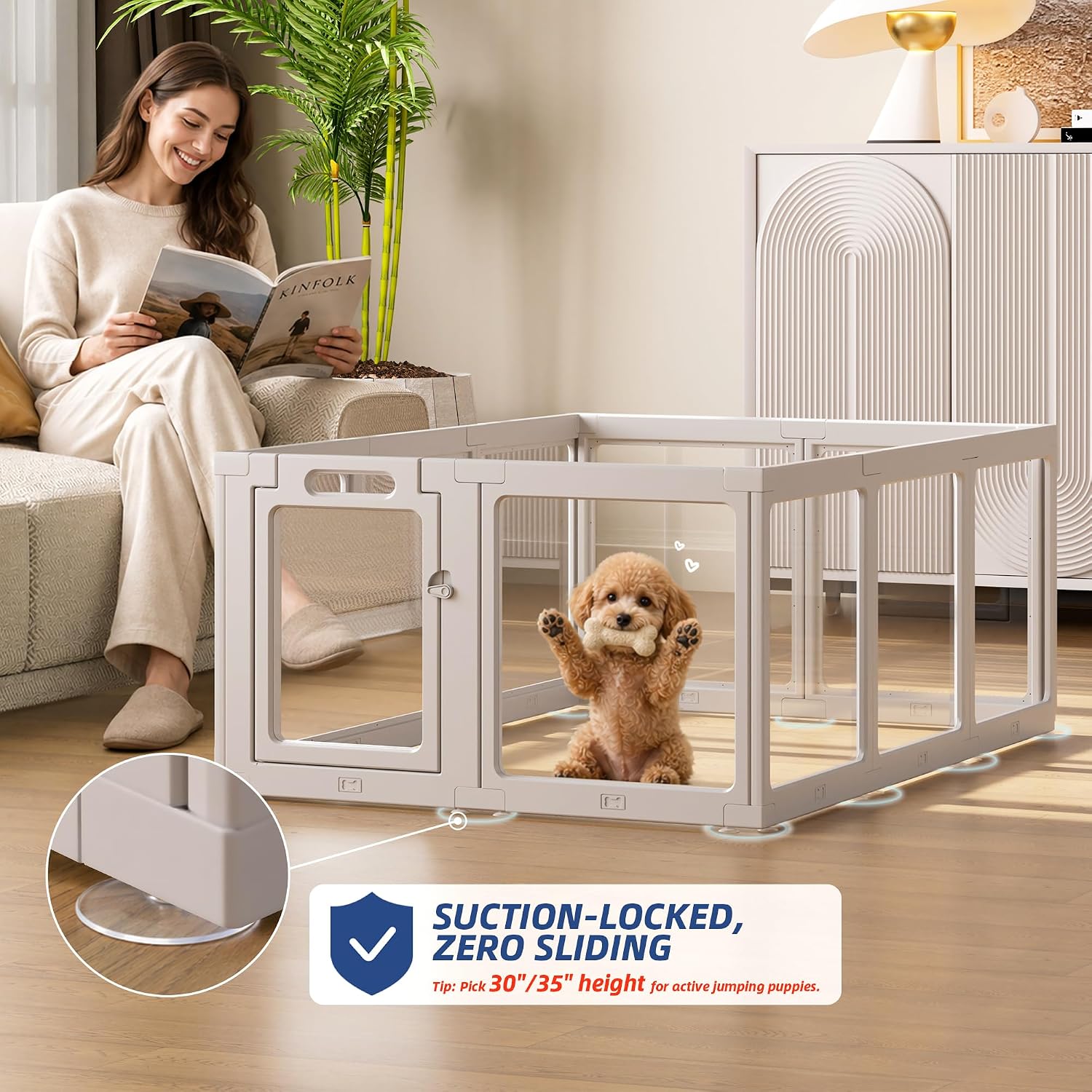 AUCT 21742 - $130 Clear Acrylic Dog Playpen Indoor Pet Pen, 24" H, Grey, 10 Panels - Image 4