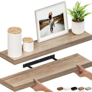 AUCT 22559 - Ballucci Floating Shelves, 36" Wood Wall Shelf Set of 2, with Invisible Brackets for Bathr