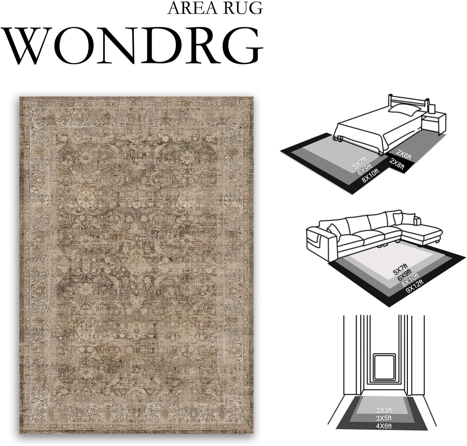 AUCT 21001 - $99 8x10 Rust Brown Washable Area Rug for Living Room Bedroom Neutral Soft Non Slip Rug Lo - Image 2
