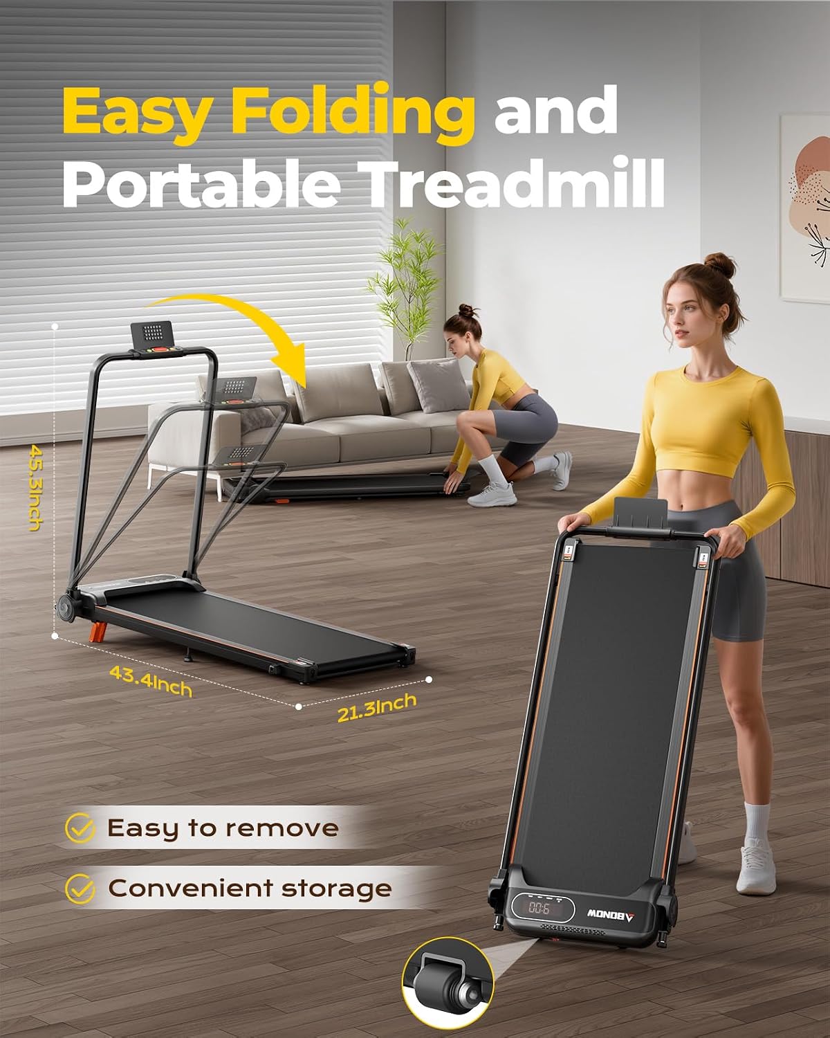 AUCT 22533 - $150 Abonow Walking Pad Treadmill with Handle Bar for Home Office - Image 3