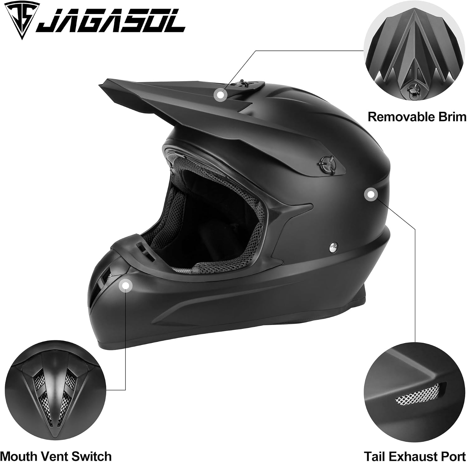 AUCT 22513 - $66 JAGASOL DOT Off Road Dirt Bike Motocross Helmet for Adults Men and Women, Dual Sport F - Image 2