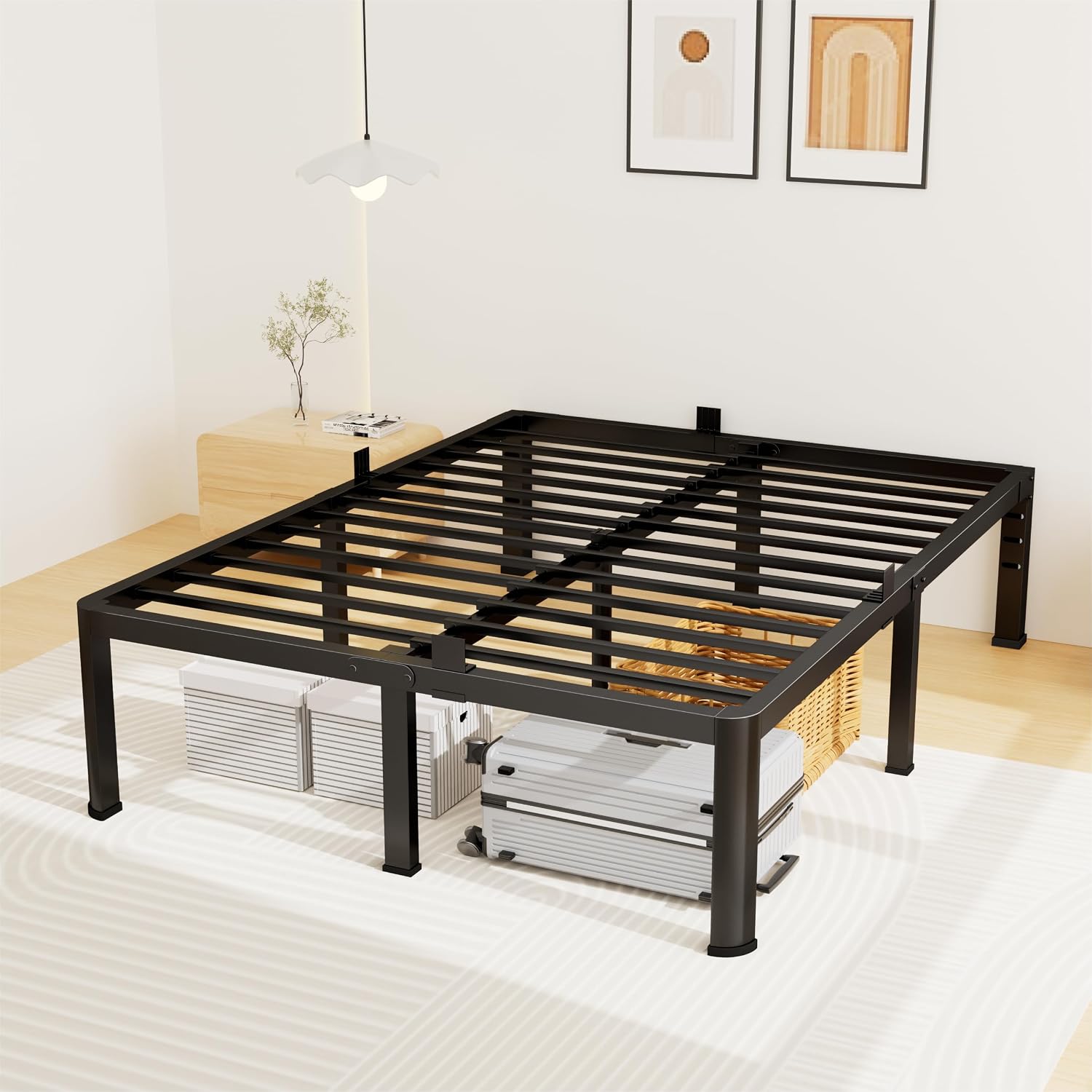 AUCT 20977 - $140 Superay 14 Inch Cal King Metal Bed Frame with Rounded Leg, Mattress Stopper