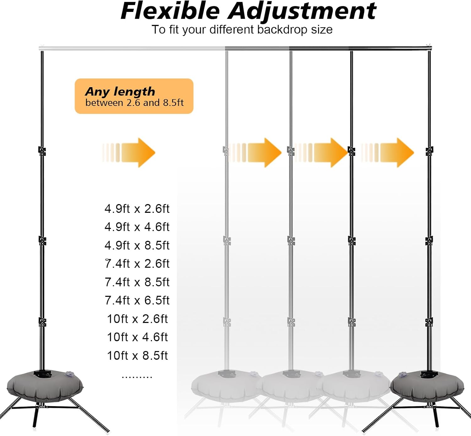 AUCT 22564 - Backdrop Stand, Photo Video Studio 8.5 x10ft Adjustable Support Portable Stand Heavy Duty - Image 2