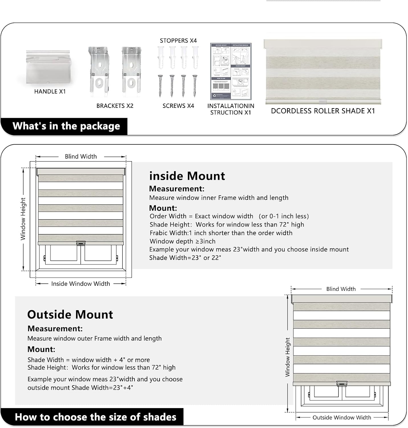 AUCT 22465 - AOSKY Cordless Zebra Blinds for Indoor Windows, 30.5" W x 72" H, White - Image 4