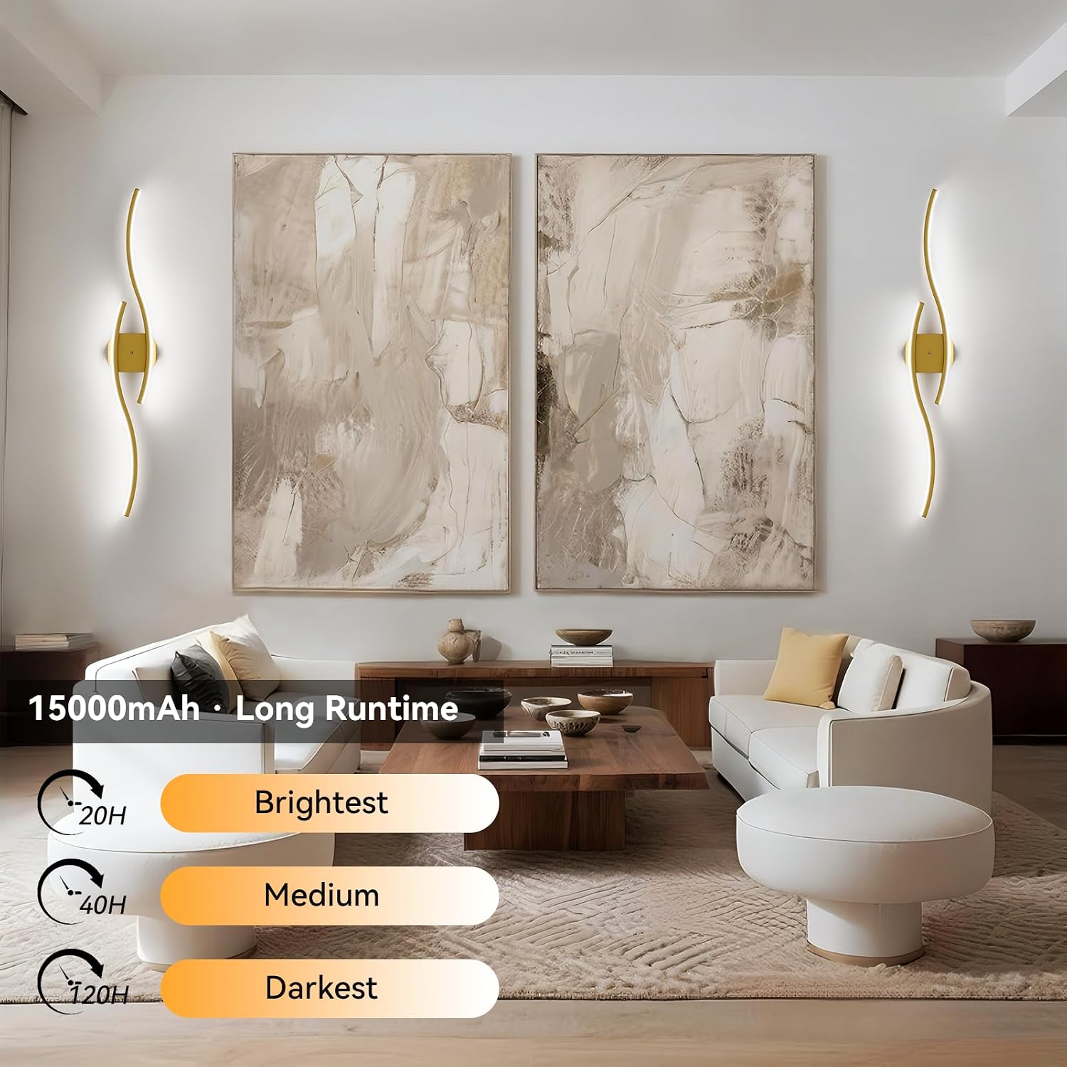AUCT 20507 - $120 hunhun Battery Operated Wall Sconces Set of Two, Wireless Wall Sconce with Remote Con - Image 3