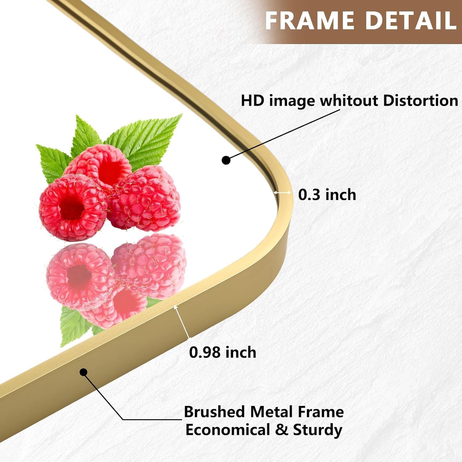 AUCT 21616m - $90 Brushed Gold Mirror, 30"x36" Rectangle Bathroom Mirror, Metal Frame Rectangle Corner V - Image 3