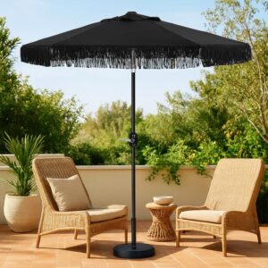AUCT 21222 - $74 6 Ft Fringe Patio Umbrella - Outdoor Umbrella for Patio, Pool, Table, Garden, & Deck,