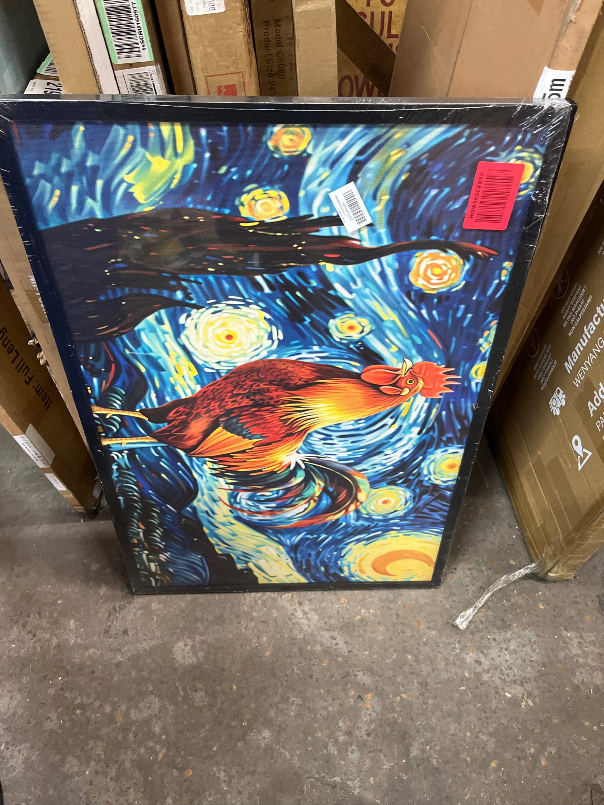 AUCT 22144m - Flintis Rooster Canvas Wall Art, Abstract Starry Sky Night Colorful Chicken Pictures Wall - Image 5