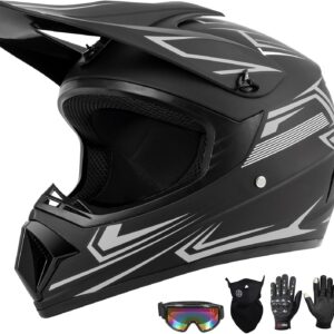 AUCT 22505 - $69 Youth Kids Dirt Bike Motocross Helmet (Goggles Gloves Face Mask) 4PCS Set, DOT Approve