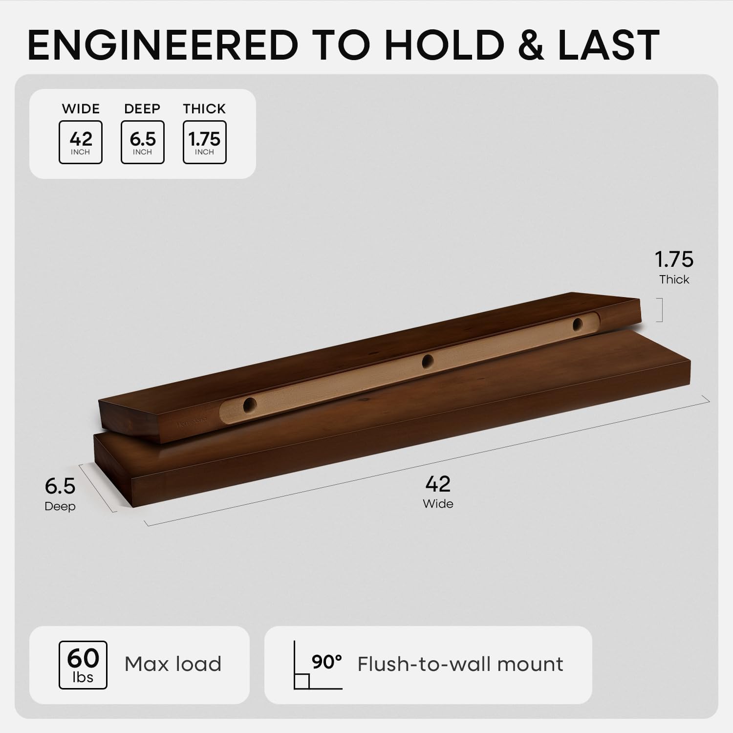 AUCT 20890 - $150 Homeforia 42 Inch Floating Shelves, High-End Solid Pine Wood, Set of 2 - Image 2