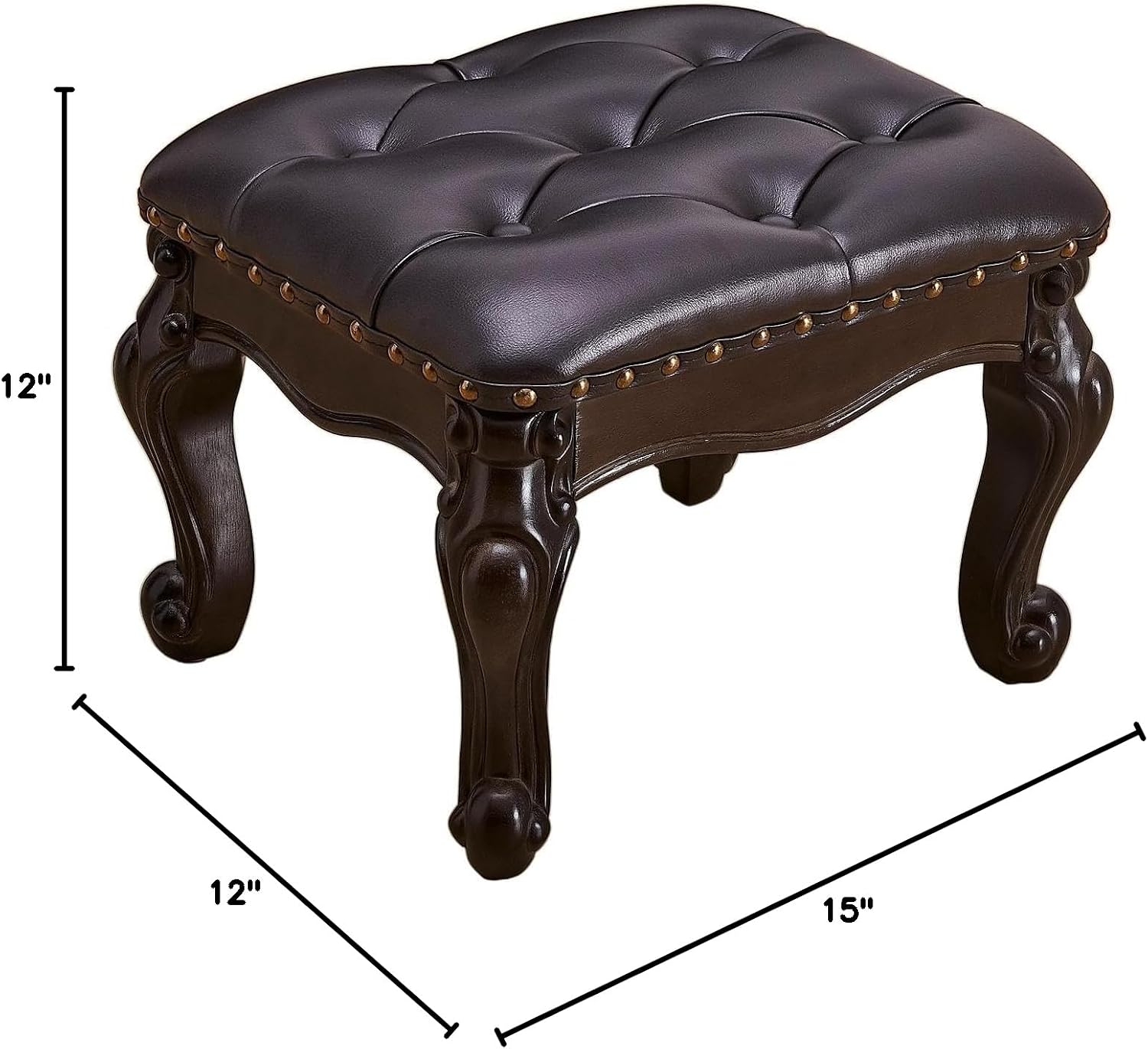 AUCT 21421 - $100 Foot Stools Ottoman, Leather Footstool for Living Room, Solid Wooden Small Vintage Ot - Image 3