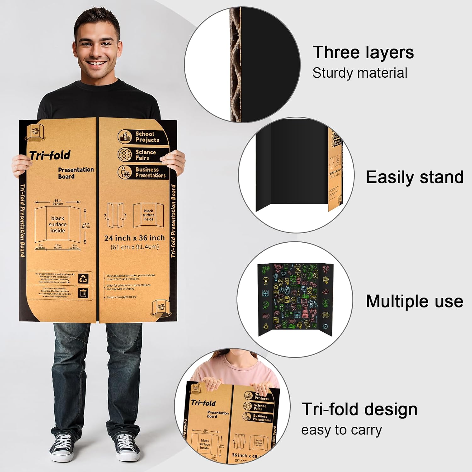 AUCT 22589 - IKAYAS 10 Pack Trifold Poster Board 36" X 48" Black Science Display Board - Image 3