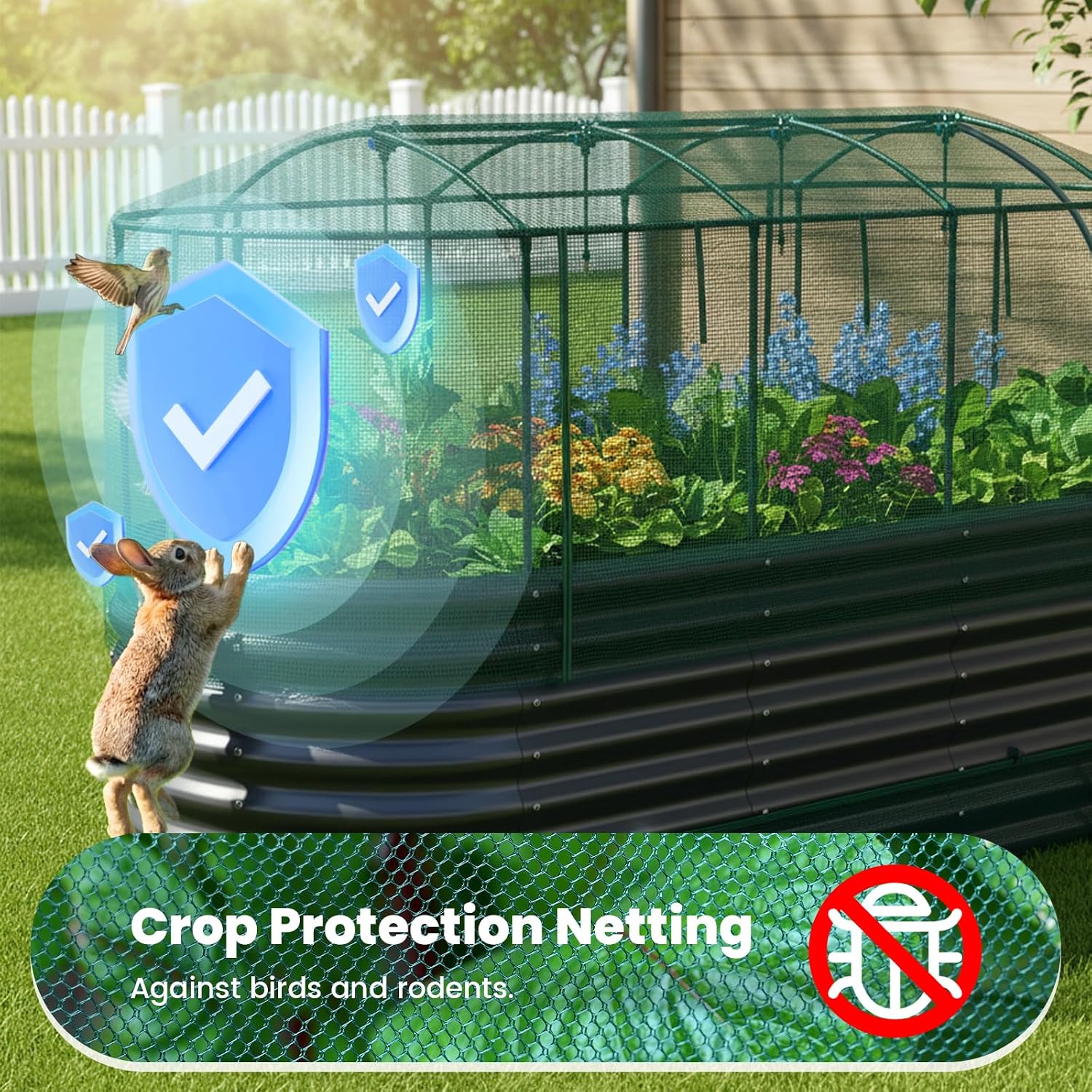 AUCT 21707 - $240 Quictent Raised Garden Bed Kit w/Self Watering & Netting 8x3x2Ft Dark Grey - Image 2