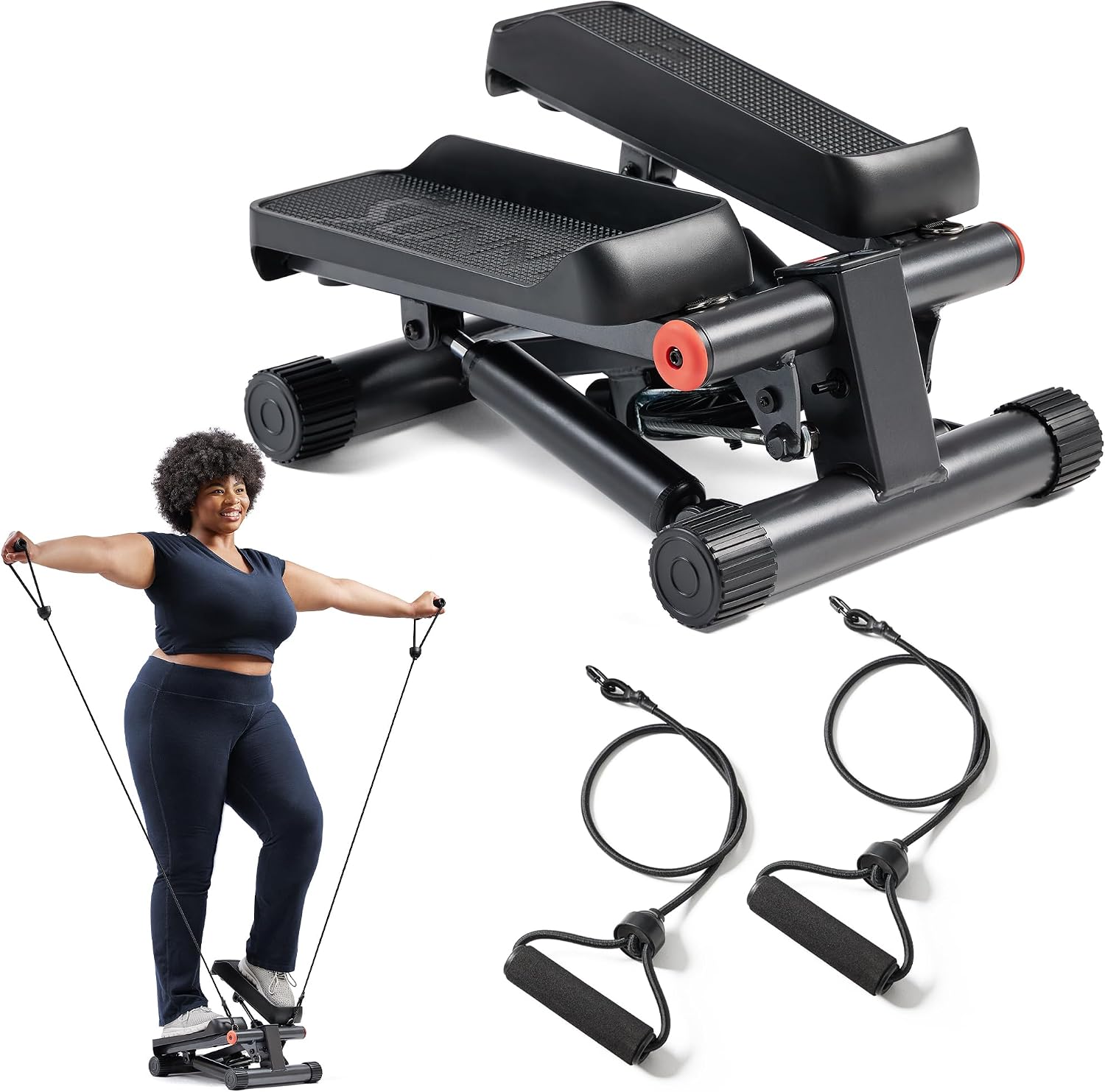 AUCT 21152 - $70 Sunny Health & Fitness Mini Stair Stepper w/Resistance Bands for Home Gym