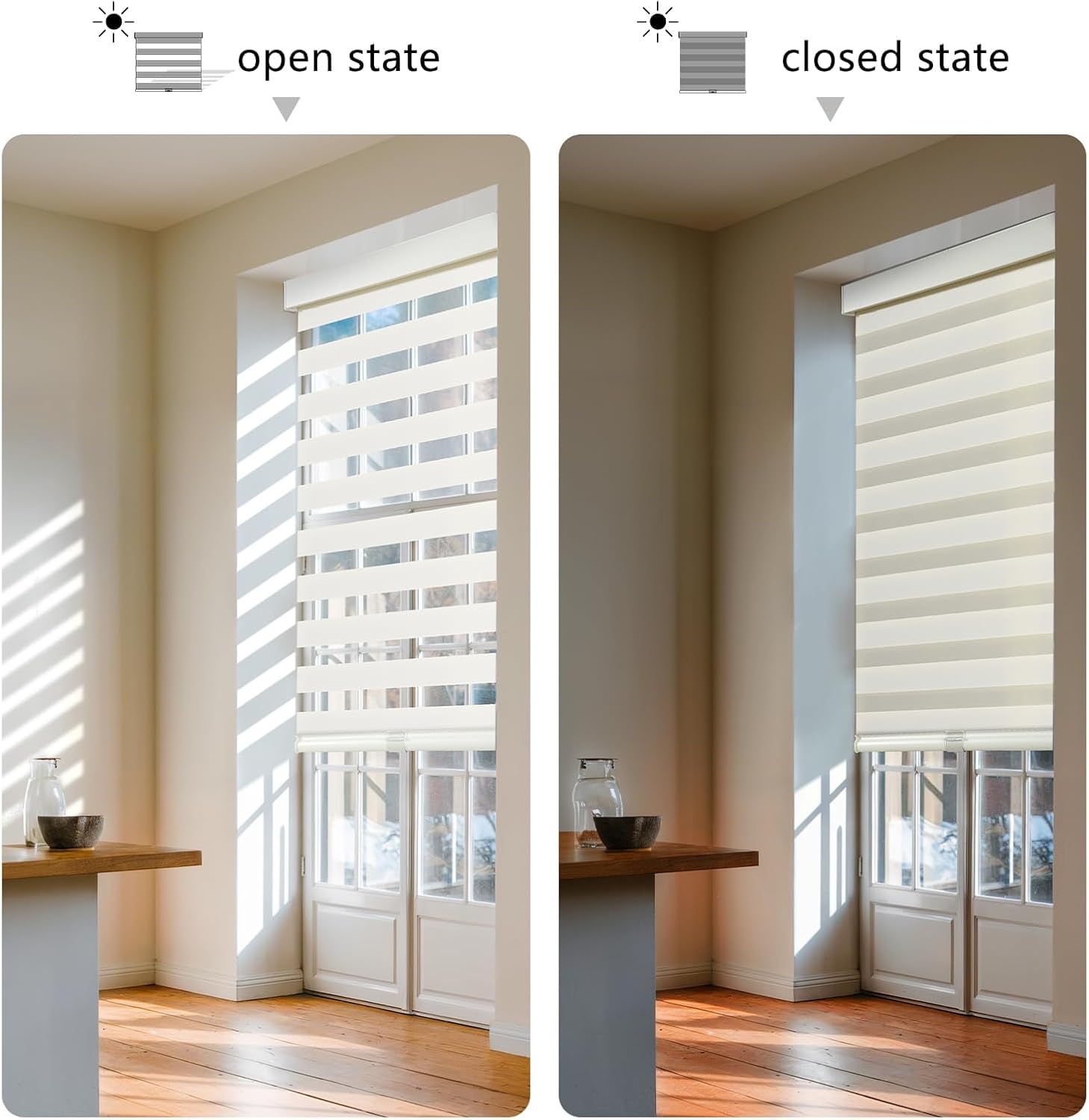 AUCT 22465 - AOSKY Cordless Zebra Blinds for Indoor Windows, 30.5" W x 72" H, White - Image 2