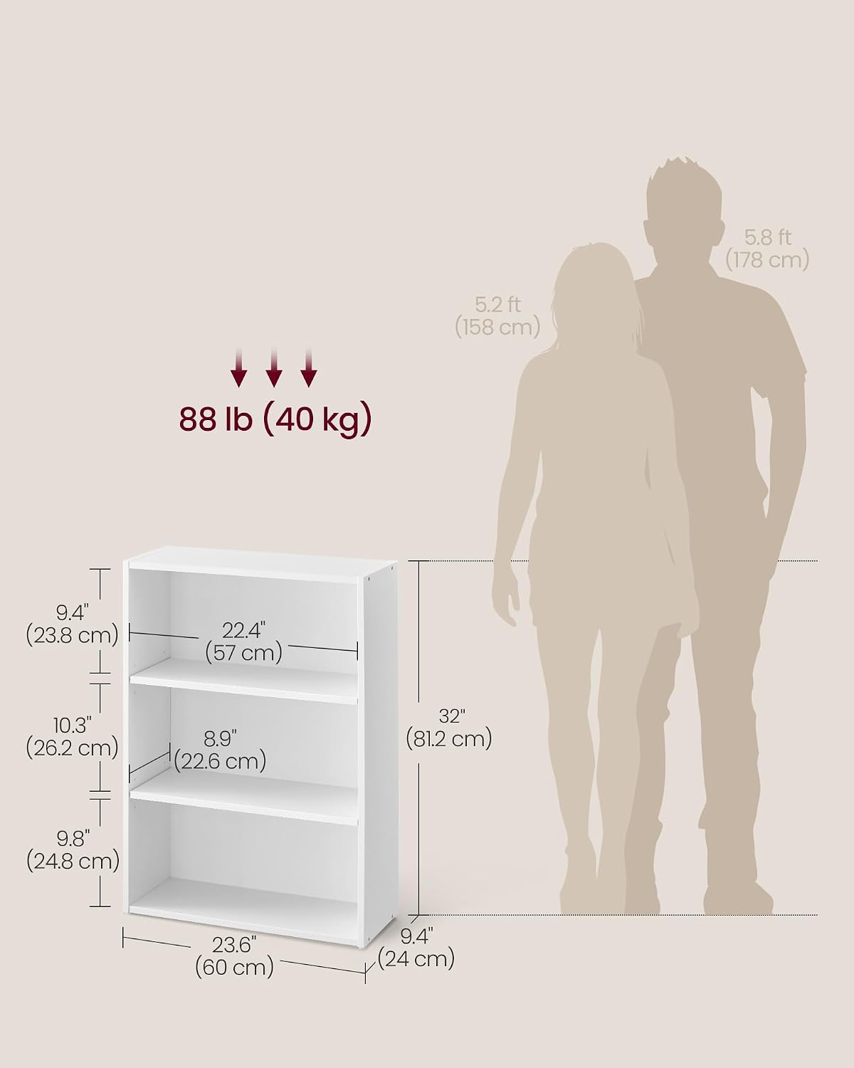 AUCT 22668 - VASAGLE 3-Tier Bookshelf, Storage Organizer, 23.6 x 9.4 x 32 Inches - Image 3