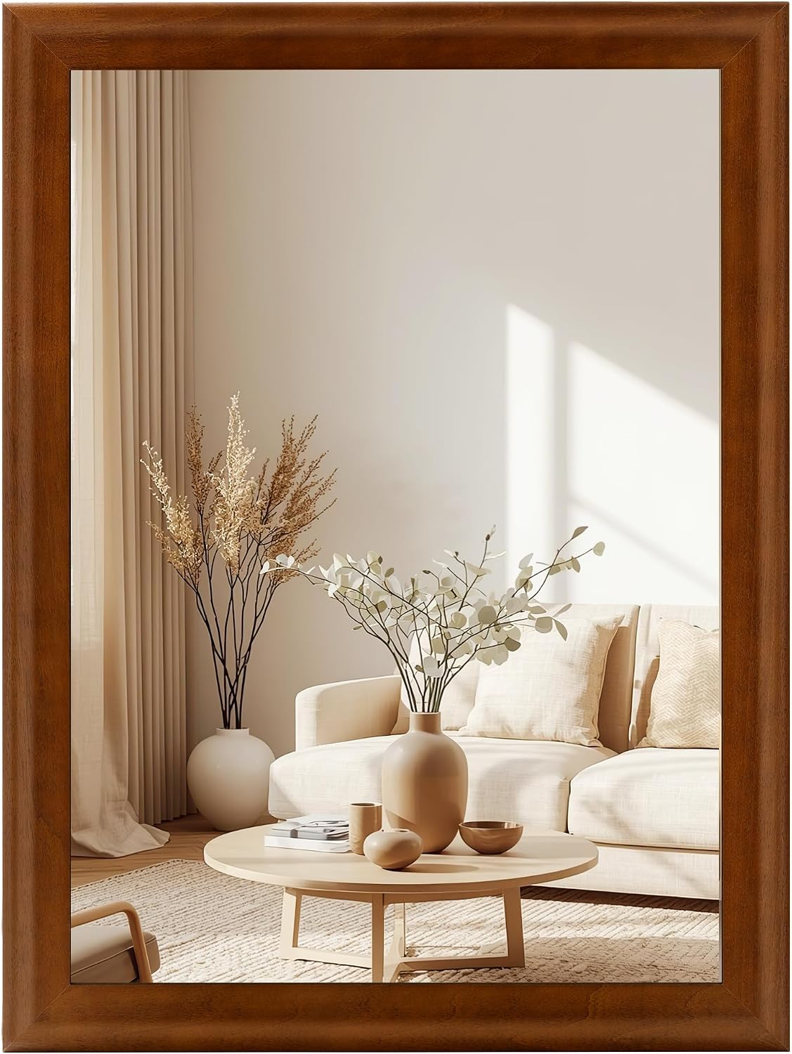 AUCT 21568m - $66 Rectangle Bathroom Mirror 24x36 Inch, Brwon Wood Grain Finish Mirrors