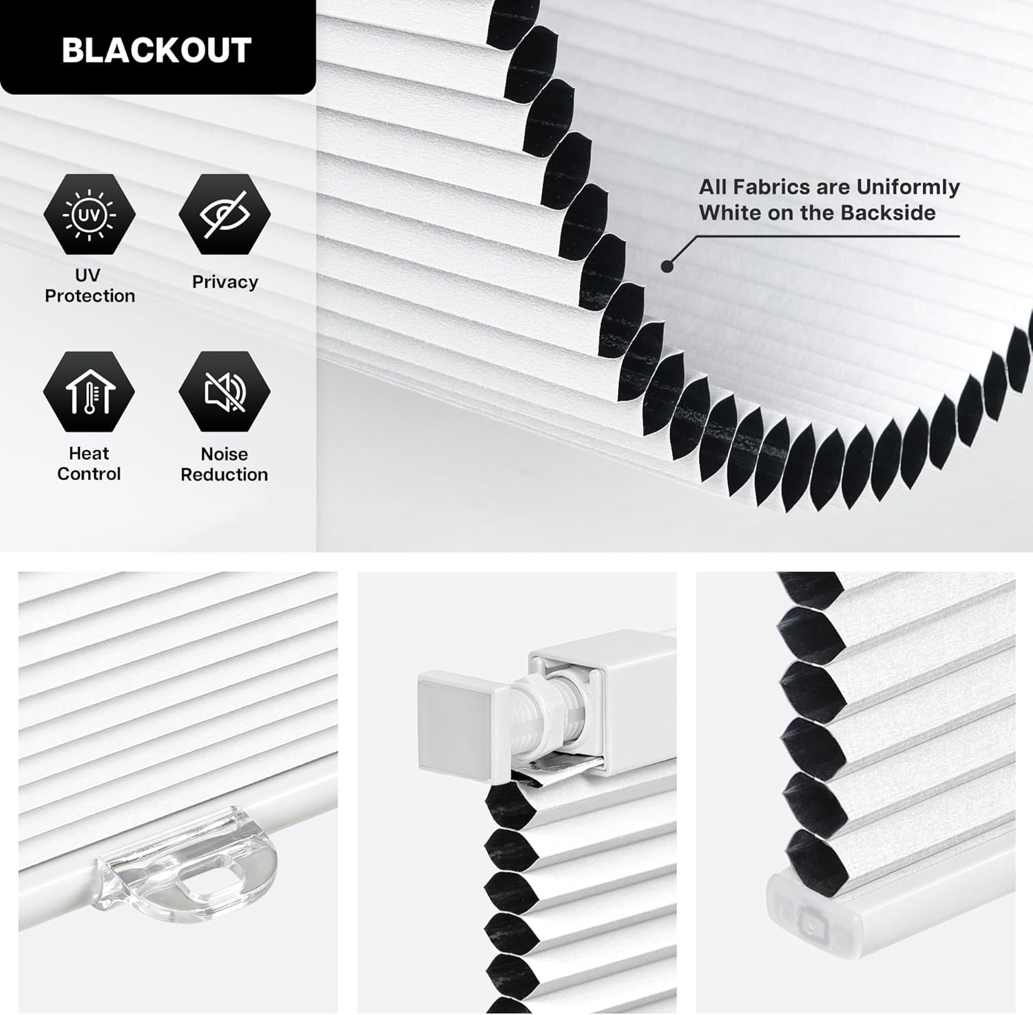 AUCT 22089 - $72 LazBlinds No Drill Cordless Cellular Shades, 30 1/2"W 64"H, Silver White - Image 3