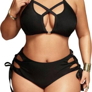 AUCT 22294 - BEAUDRM Women's Plus Size 2 Piece Bikini Sets Cut Out High Waisted Swimsuit Side Tie Bathi