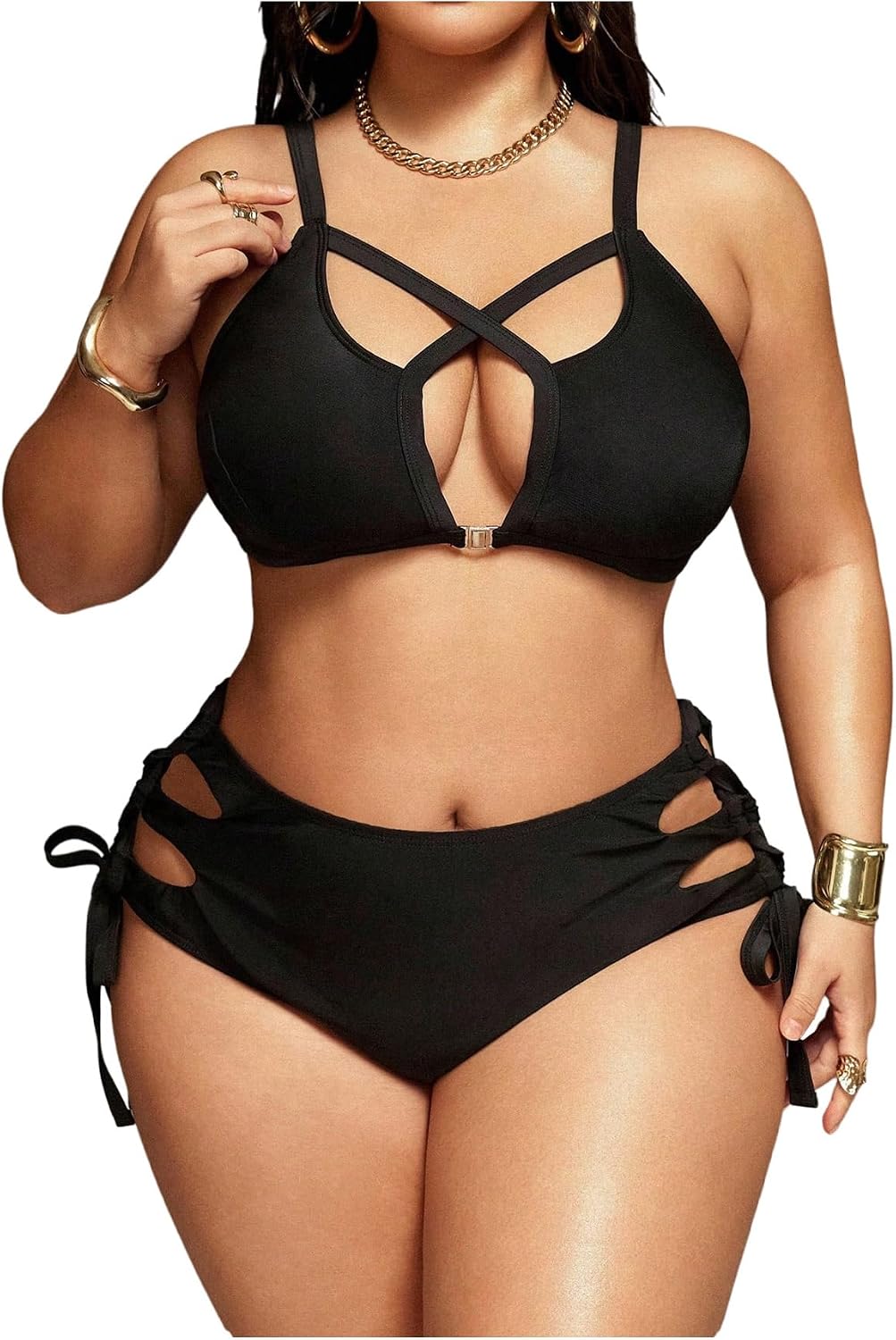 AUCT 22294 - BEAUDRM Women's Plus Size 2 Piece Bikini Sets Cut Out High Waisted Swimsuit Side Tie Bathi