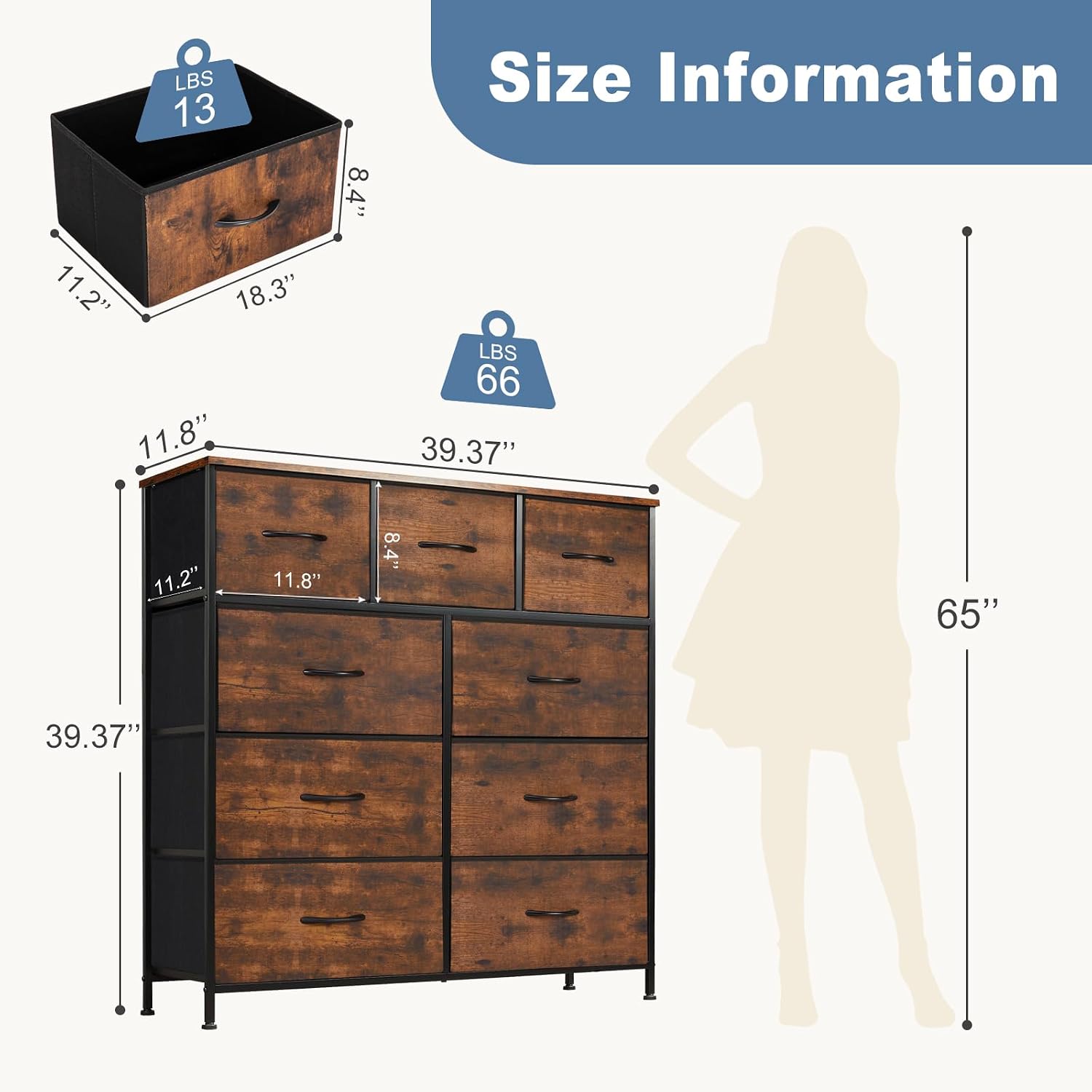 AUCT 22523 - $59 DUMOS 9 Drawer Dresser for Bedroom, Storage Organizer Chest of Drawers - Image 3