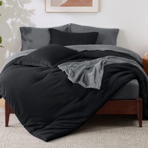 AUCT 21013 - Bedsure Queen Comforter Set Black, 8 Pieces Prewashed Queen Size Bed in a Bag with Soft Fl