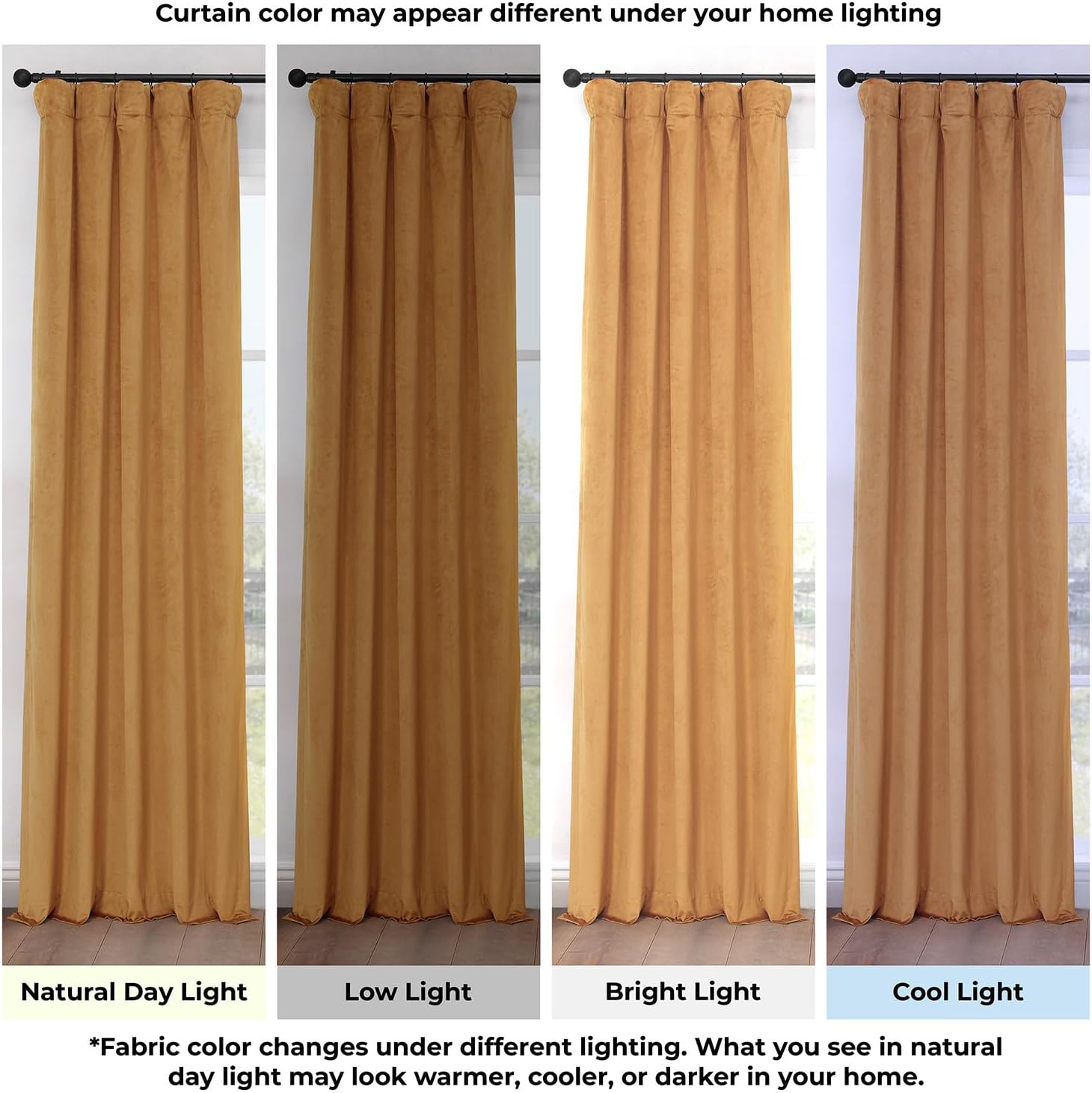 AUCT 20881 - Plush Velvet Curtains for Living Room (1 Panel) - 50W x 96L, Retro Gold - Image 4